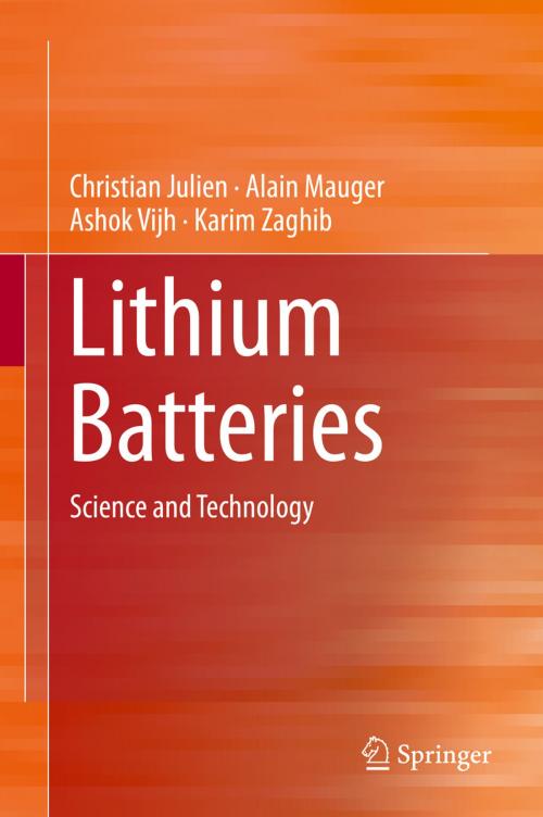 Cover of the book Lithium Batteries by Christian Julien, Alain Mauger, Ashok Vijh, Karim Zaghib, Springer International Publishing