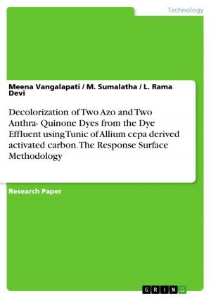 bigCover of the book Decolorization of Two Azo and Two Anthra- Quinone Dyes from the Dye Effluent using Tunic of Allium cepa derived activated carbon. The Response Surface Methodology by 