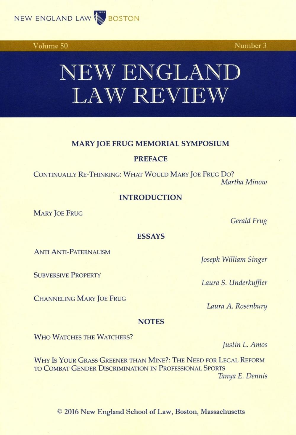 Big bigCover of New England Law Review: Volume 50, Number 3 - Spring 2016