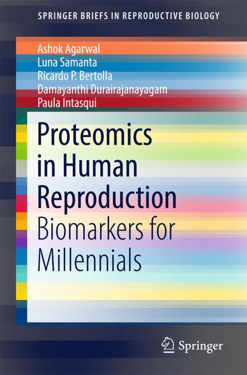 Cover of the book Proteomics in Human Reproduction by Ashok Agarwal, Luna Samanta, Ricardo P. Bertolla, Damayanthi Durairajanayagam, Paula Intasqui, Springer International Publishing