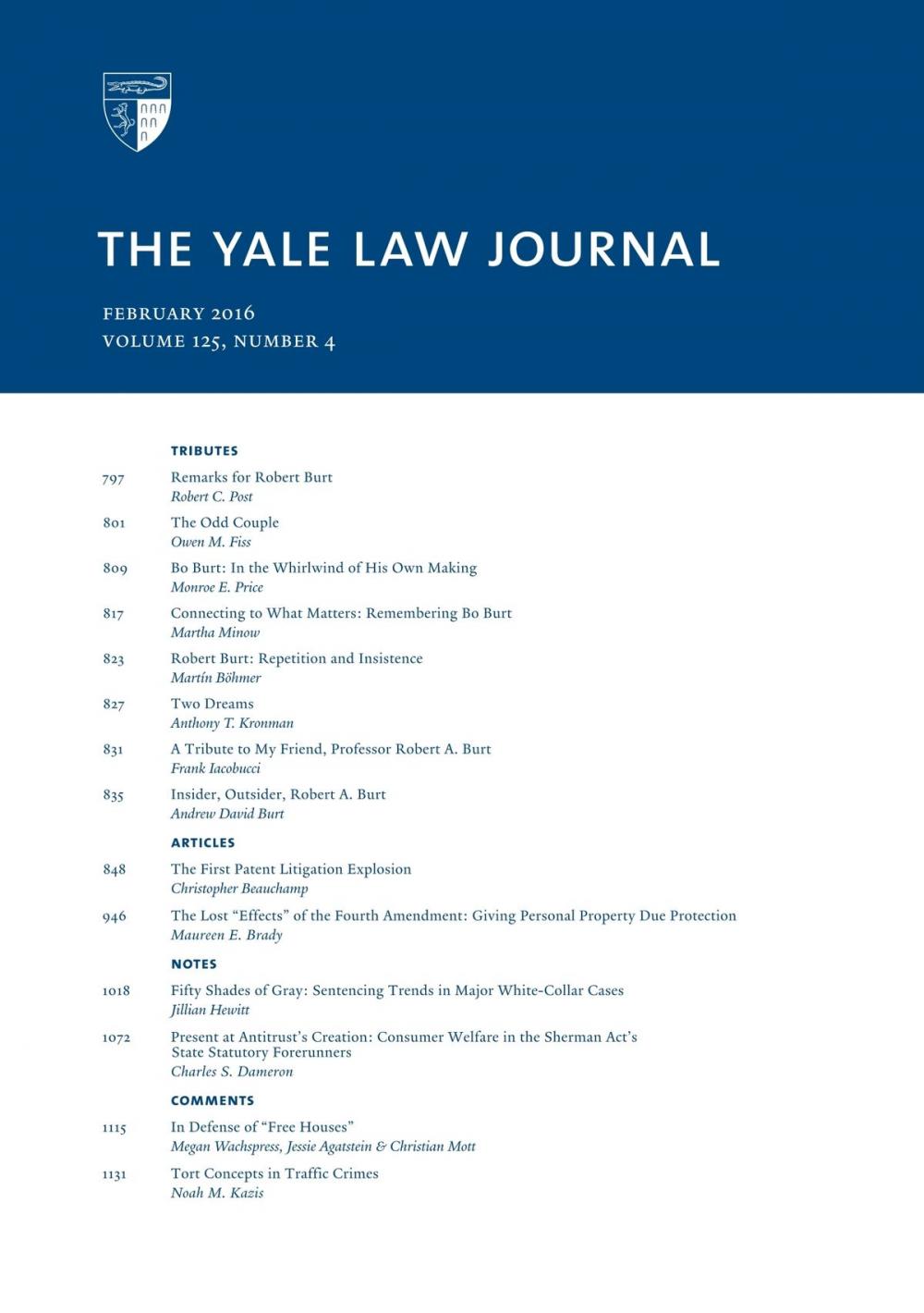 Big bigCover of Yale Law Journal: Volume 125, Number 4 - February 2016