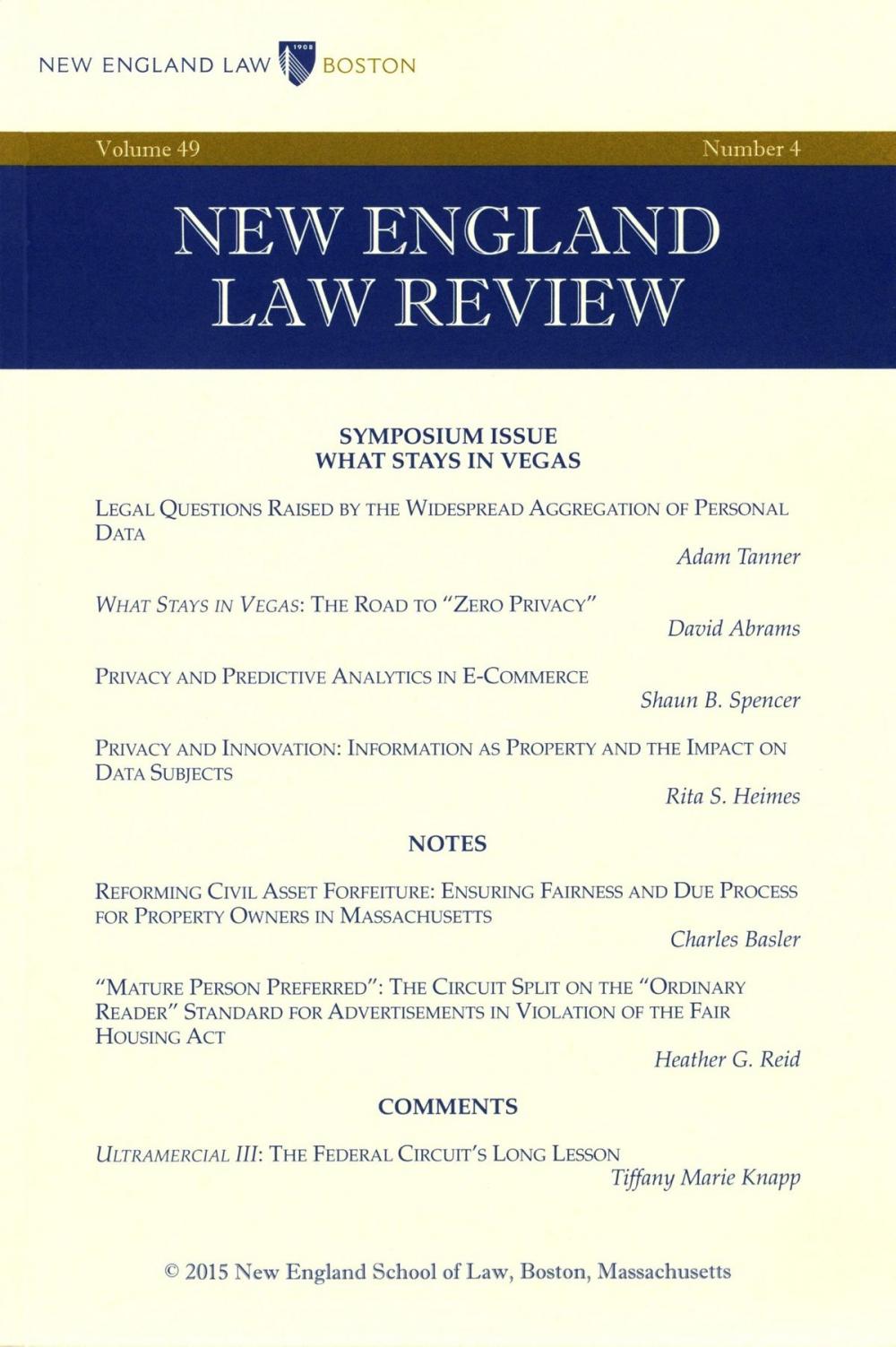Big bigCover of New England Law Review: Volume 49, Number 4 - Summer 2015