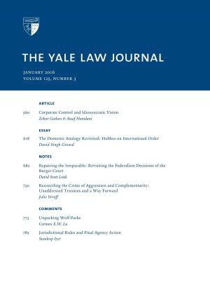 Book cover of Yale Law Journal: Volume 125, Number 3 - January 2016