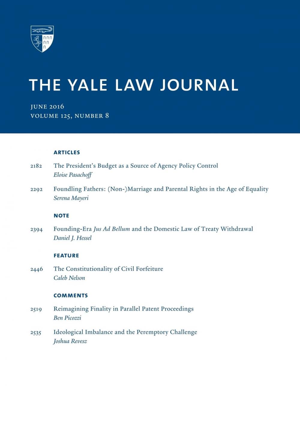 Big bigCover of Yale Law Journal: Volume 125, Number 8 - June 2016