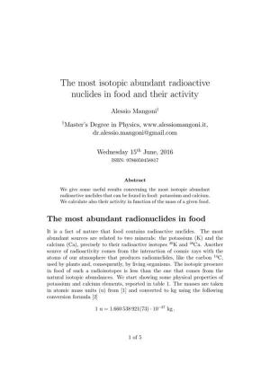 Cover of the book The most isotopic abundant radioactive nuclides in food and their activity by Ken Ramsey