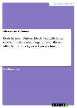 Cover of the book Bericht über Unterschiede bezüglich der Gedächtnisleistung jüngerer und älterer Mitarbeiter im eigenen Unternehmen by Ferdinand Creutz