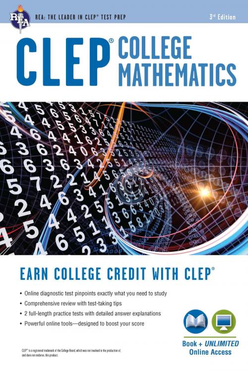 Cover of the book CLEP® College Mathematics Book + Online by Stu Schwartz, Research & Education Association