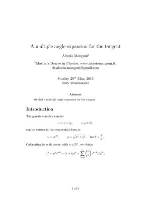 Cover of the book A multiple angle expansion for the tangent by Alessio Mangoni, Dott. Alessio Mangoni