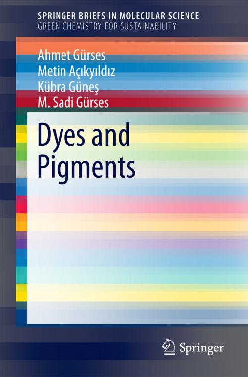Cover of the book Dyes and Pigments by Ahmet Gürses, Metin Açıkyıldız, Kübra Güneş, M. Sadi Gürses, Springer International Publishing