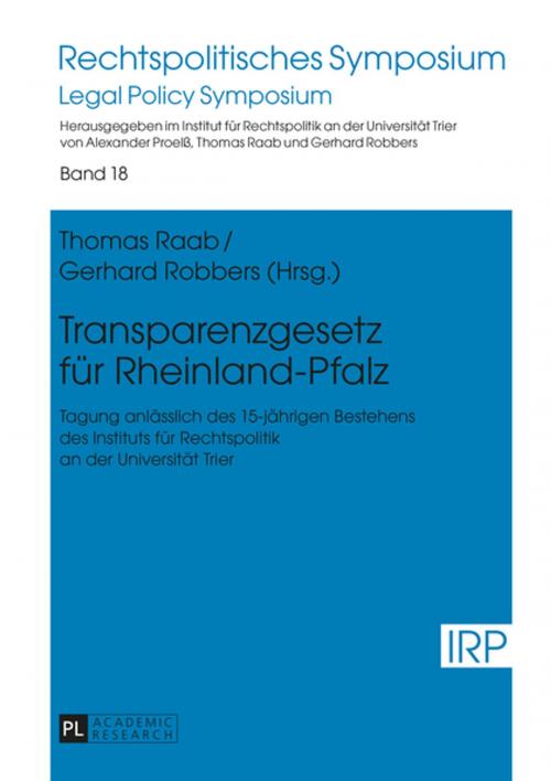 Cover of the book Transparenzgesetz fuer Rheinland-Pfalz by , Peter Lang