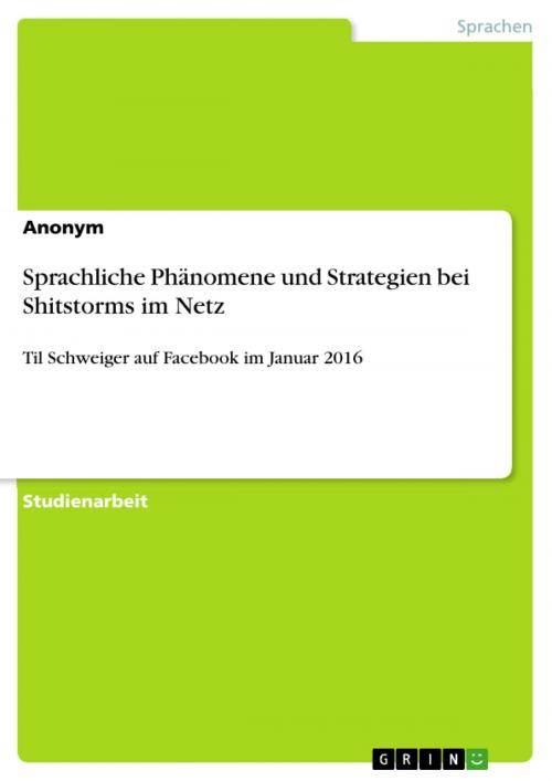 Cover of the book Sprachliche Phänomene und Strategien bei Shitstorms im Netz by Anonym, GRIN Verlag