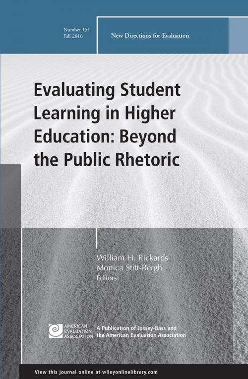 Cover of the book Evaluating Student Learning in Higher Education: Beyond the Public Rhetoric by , Wiley