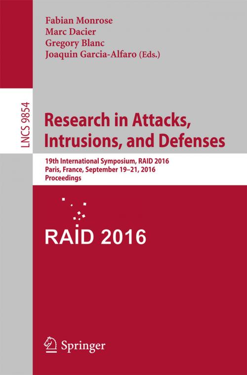 Cover of the book Research in Attacks, Intrusions, and Defenses by , Springer International Publishing