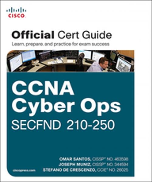 Cover of the book CCNA Cyber Ops SECFND #210-250 Official Cert Guide by Omar Santos, Joseph Muniz, Stefano De Crescenzo, Pearson Education