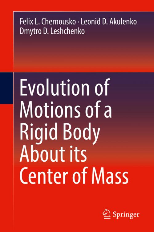 Cover of the book Evolution of Motions of a Rigid Body About its Center of Mass by Leonid D. Akulenko, Dmytro D. Leshchenko, Felix L. Chernousko, Springer International Publishing