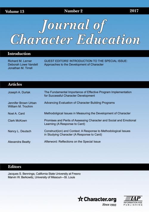 Cover of the book Journal of Character Education - Issue by , Information Age Publishing