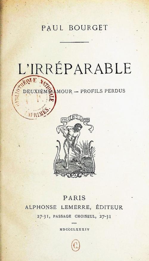 Cover of the book L'Irréparable by Paul Bourget, D.P