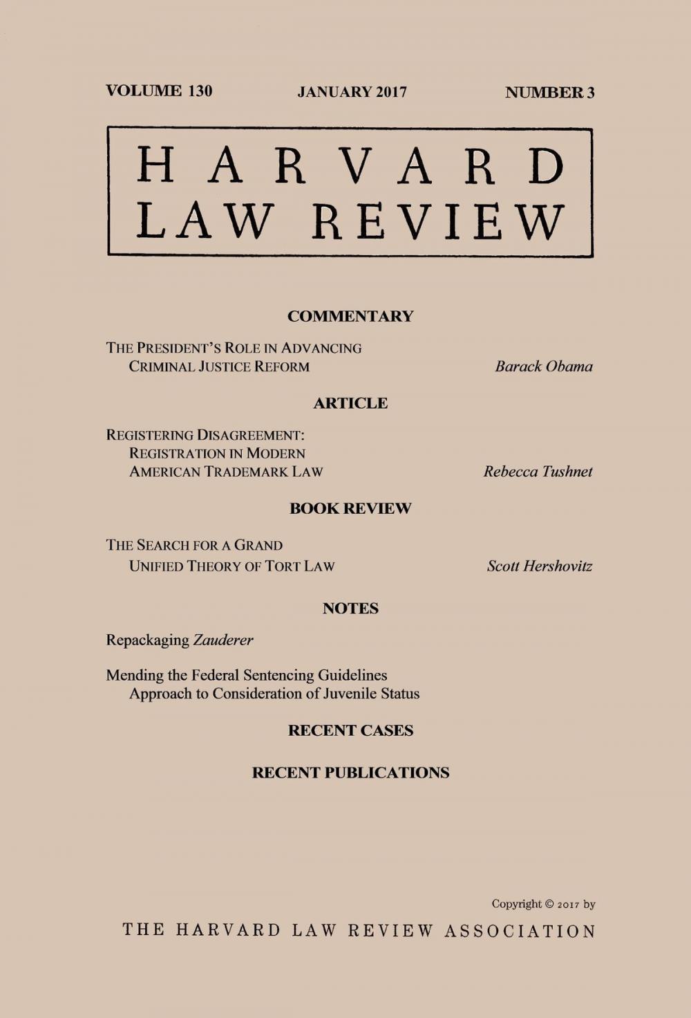Big bigCover of Harvard Law Review: Volume 130, Number 3 - January 2017