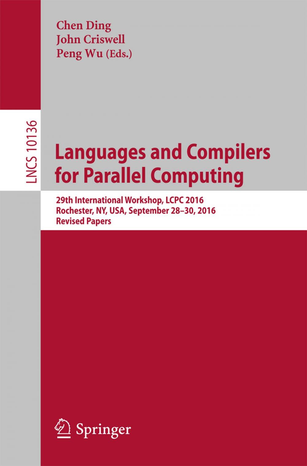Big bigCover of Languages and Compilers for Parallel Computing