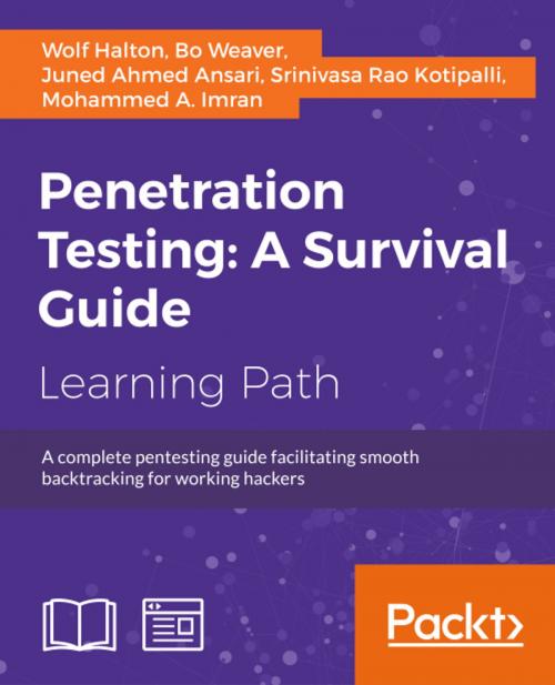 Cover of the book Penetration Testing: A Survival Guide by Wolf Halton, Bo Weaver, Juned Ahmed Ansari, Srinivasa Rao Kotipalli, Mohammed A. Imran, Packt Publishing