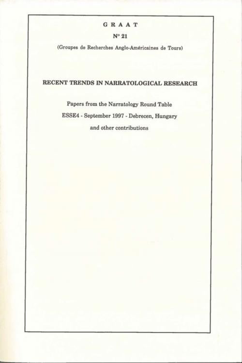 Cover of the book Recent Trends in Narratological Research by Collectif, Presses universitaires François-Rabelais