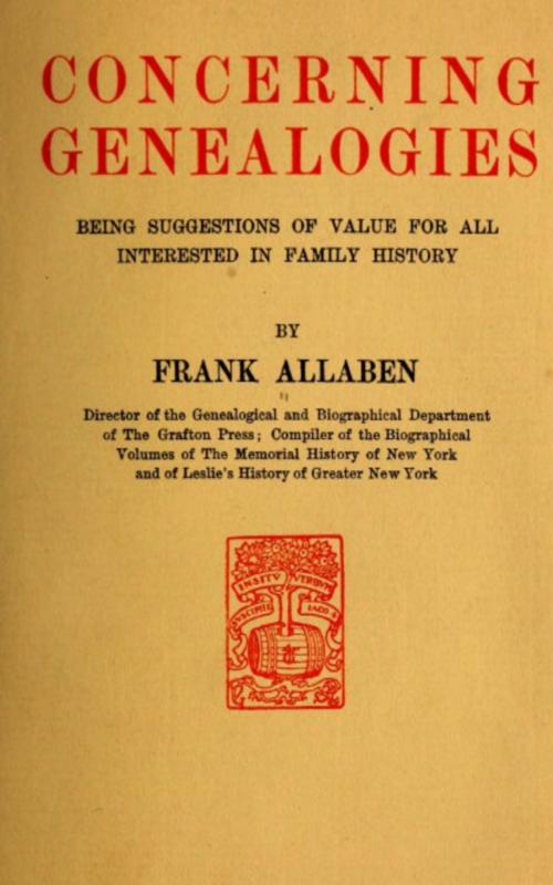 Cover of the book Concerning Genealogies by Frank Allaben, anboco