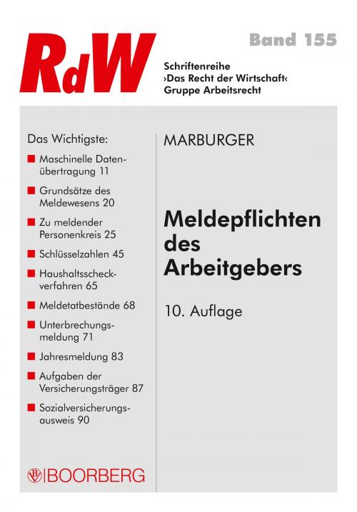 Cover of the book Meldepflichten des Arbeitgebers by Horst Marburger, Richard Boorberg Verlag