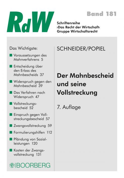 Cover of the book Der Mahnbescheid und seine Vollstreckung by Roman Schneider, Dominique Johanna Popiel, Richard Boorberg Verlag