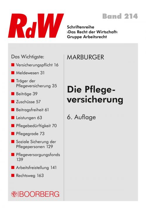 Cover of the book Die Pflegeversicherung by Horst Marburger, Richard Boorberg Verlag