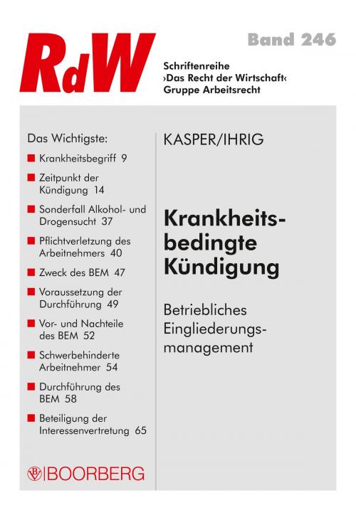 Cover of the book Krankheitsbedingte Kündigung by André Kasper, Nadine Ihrig, Richard Boorberg Verlag