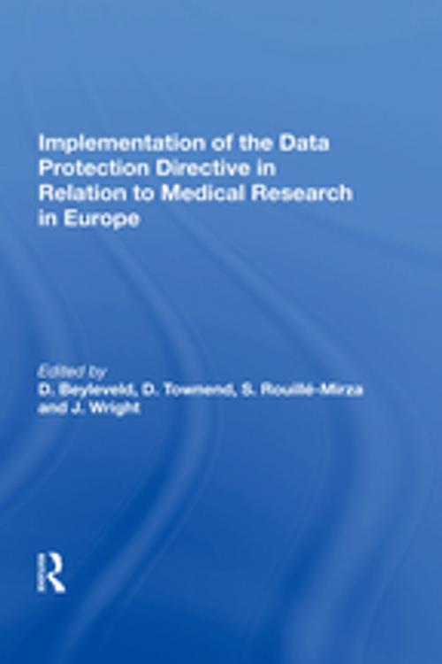 Cover of the book Implementation of the Data Protection Directive in Relation to Medical Research in Europe by D. Townend, Taylor and Francis