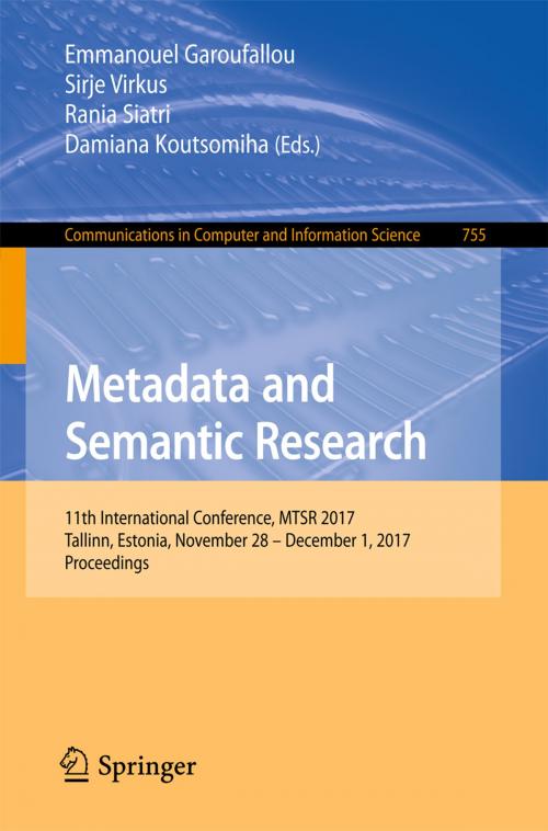 Cover of the book Metadata and Semantic Research by , Springer International Publishing
