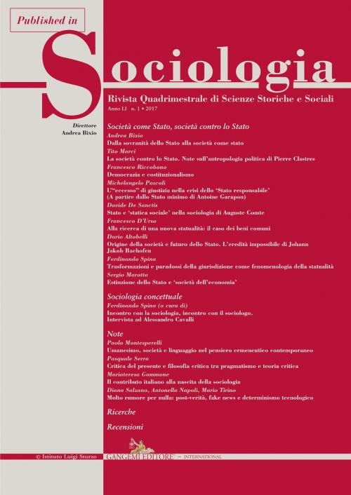 Cover of the book Dalla sovranità dello Stato alla società come stato by Andrea Bixio, Gangemi Editore