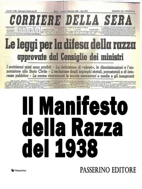 Cover of the book Il Manifesto della Razza del 1938 by Passerino Editore, Passerino