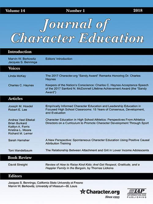 Cover of the book Journal of Character Education - Issue by , Information Age Publishing