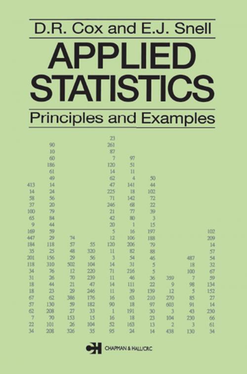 Cover of the book Applied Statistics - Principles and Examples by D.R. Cox, CRC Press