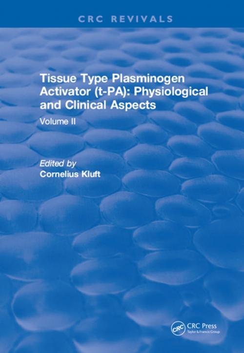 Cover of the book Tissue Type Plasminogen Activity by Cornelius Kluft, CRC Press