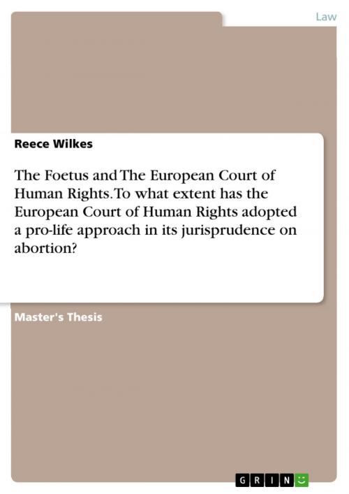 Cover of the book The Foetus and The European Court of Human Rights. To what extent has the European Court of Human Rights adopted a pro-life approach in its jurisprudence on abortion? by Reece Wilkes, GRIN Verlag