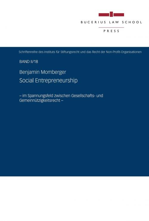 Cover of the book Social Entrepreneurship by Benjamin Momberger, Bucerius Law School Press