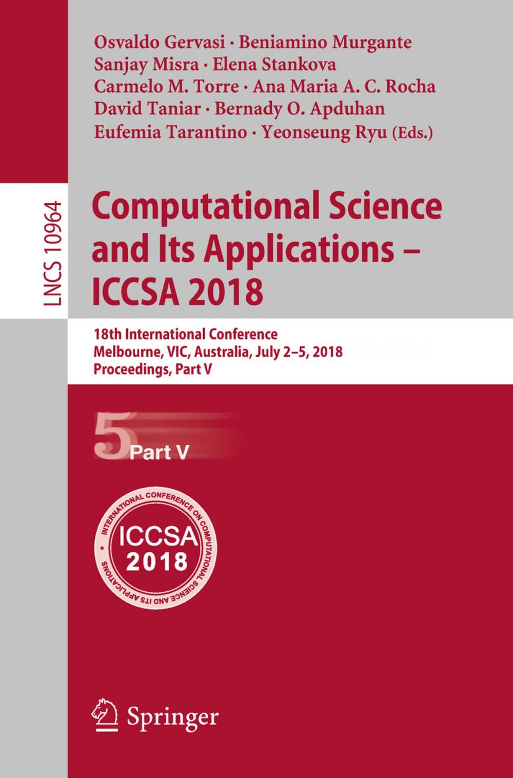 Big bigCover of Computational Science and Its Applications – ICCSA 2018