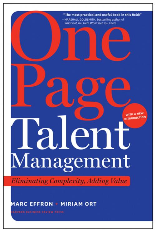 Cover of the book One Page Talent Management, with a New Introduction by Marc Effron, Miriam Ort, Harvard Business Review Press