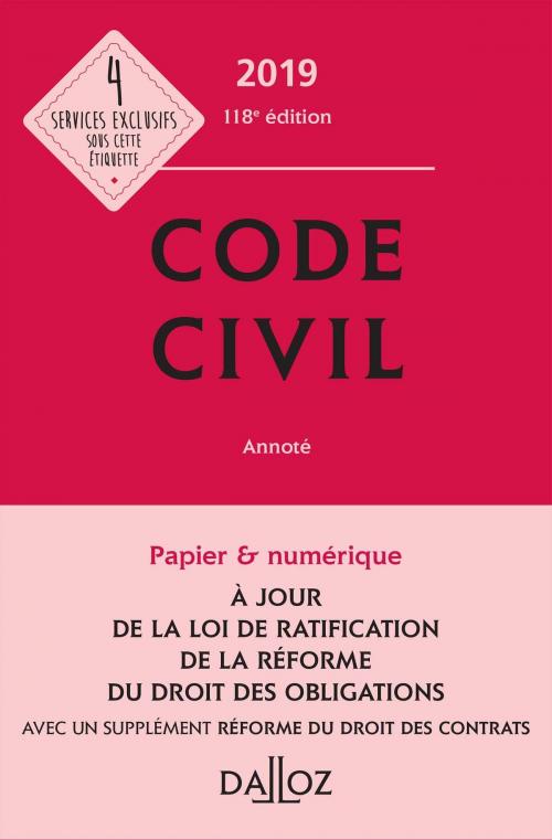 Cover of the book Code civil 2019, annoté by Georges Wiederkehr, Xavier Henry, Guy Venandet, Dalloz