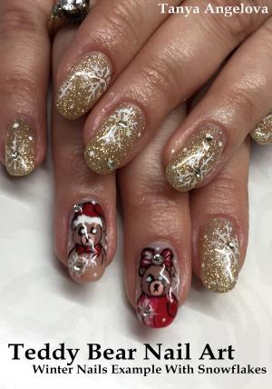 Cover of Teddy Bear Nail Art: Winter Nails Example With Snowflakes