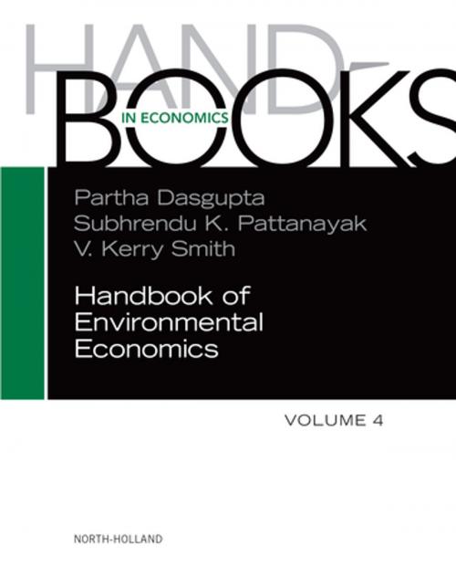 Cover of the book Handbook of Environmental Economics by Partha Dasgupta, Subhrendu K. Pattanayak, V. Kerry Smith, Elsevier Science