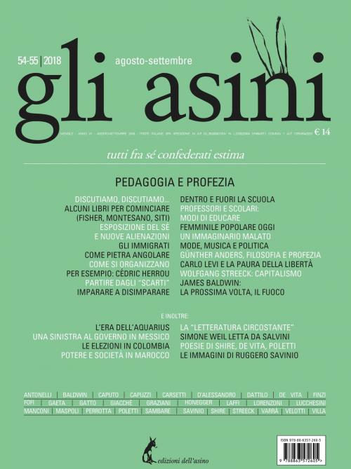 Cover of the book "Gli asini" n.54-55 agosto settembre 2018 by Giuseppe De Rita Goffredo Fofi, Edizioni dell'Asino