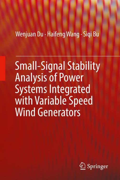 Cover of the book Small-Signal Stability Analysis of Power Systems Integrated with Variable Speed Wind Generators by Wenjuan Du, Haifeng Wang, Siqi Bu, Springer International Publishing