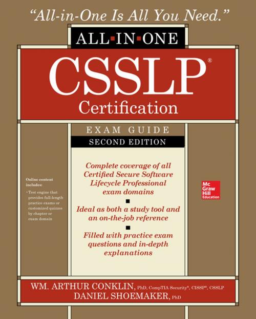 Cover of the book CSSLP Certification All-in-One Exam Guide, Second Edition by Wm. Arthur Conklin, Daniel Paul Shoemaker, McGraw-Hill Education