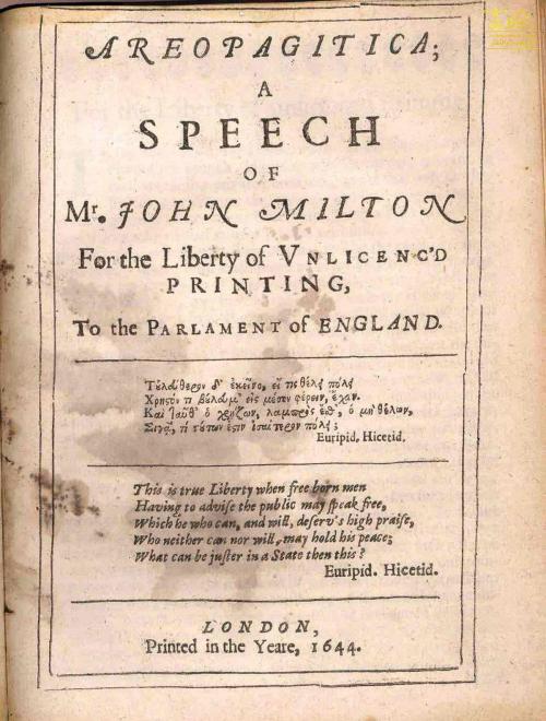 Cover of the book Areopagitica by John Milton, Lighthouse Books for Translation Publishing